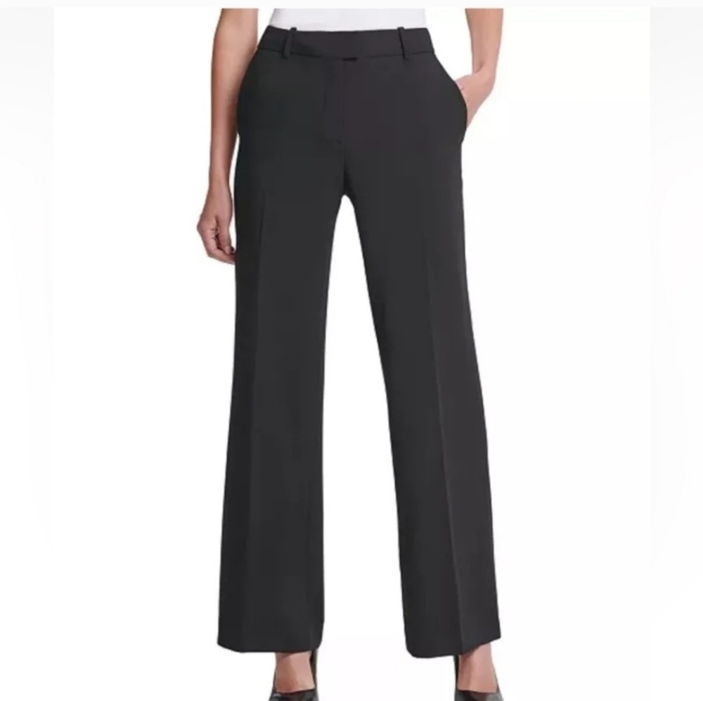 DKNY Women's Black Solid High Rise Wide Leg Career Pants Size 10